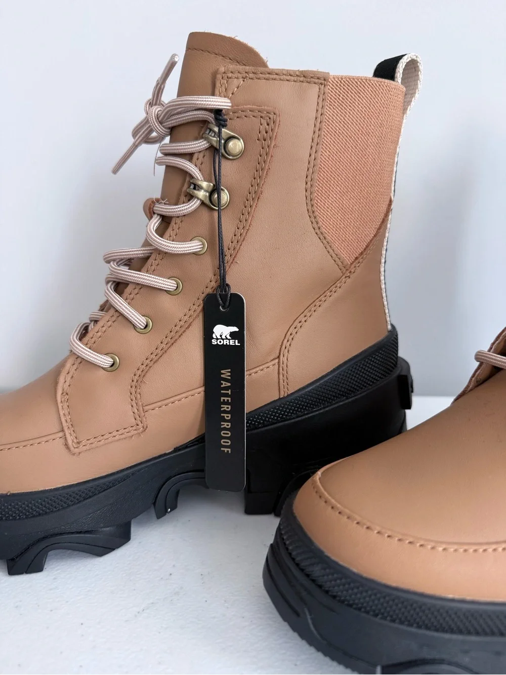 SOREL Brex Waterproof Leather Lace Lug Sole Boots Tawny Buff 7 NWT Winter